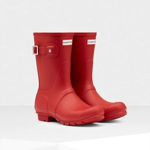 Short Red Hunter Boots with socks